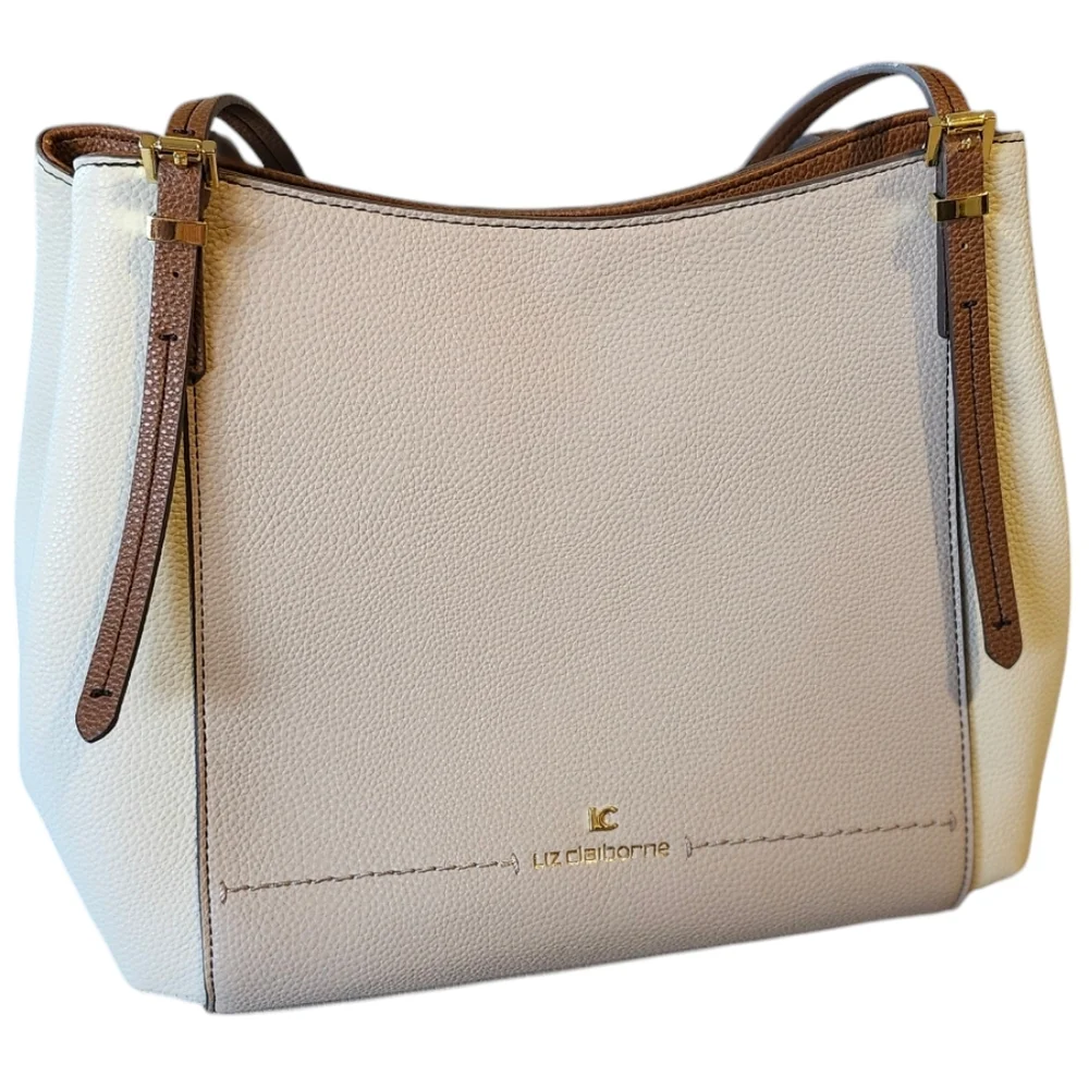 EUC Liz Claiborne Tote, Tan and Cream Purse, Liz Claiborne Purse, Two Toned Bag - Picture 4 of 16